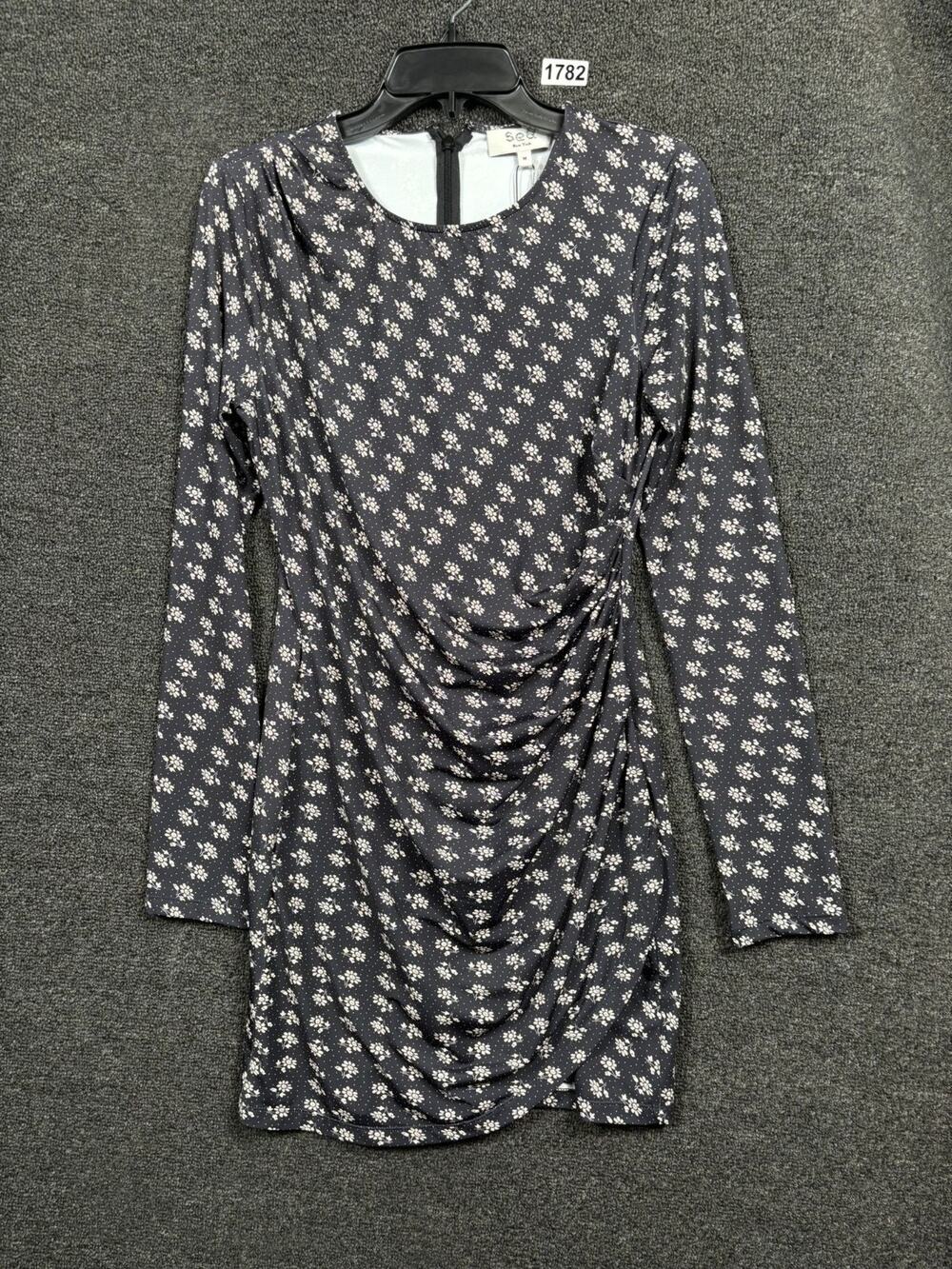 SEA New York Ada Floral Jersey Mini Dress Womens Size M Black Long Sleeve NEW